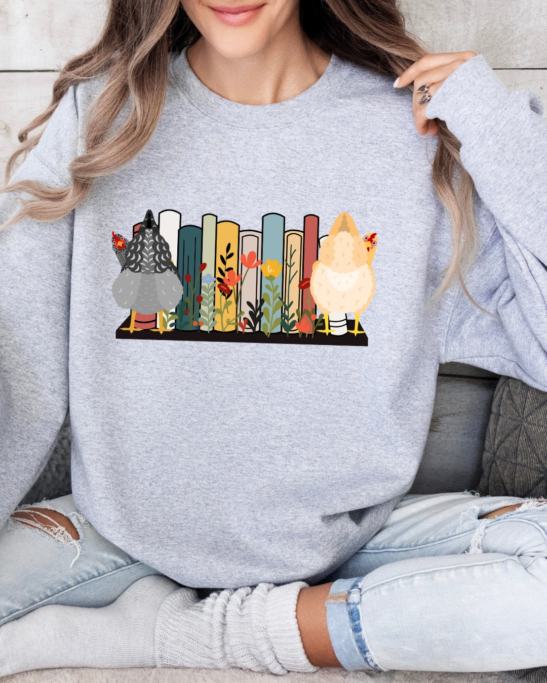 Bookshelf Chickens Sweatshirt