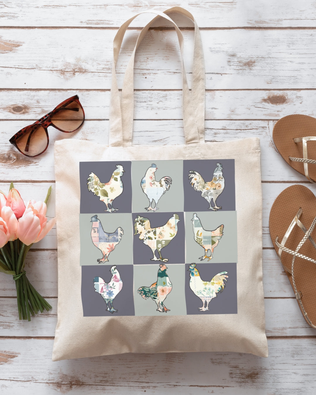 Boho Chicken Canvas Tote Bag