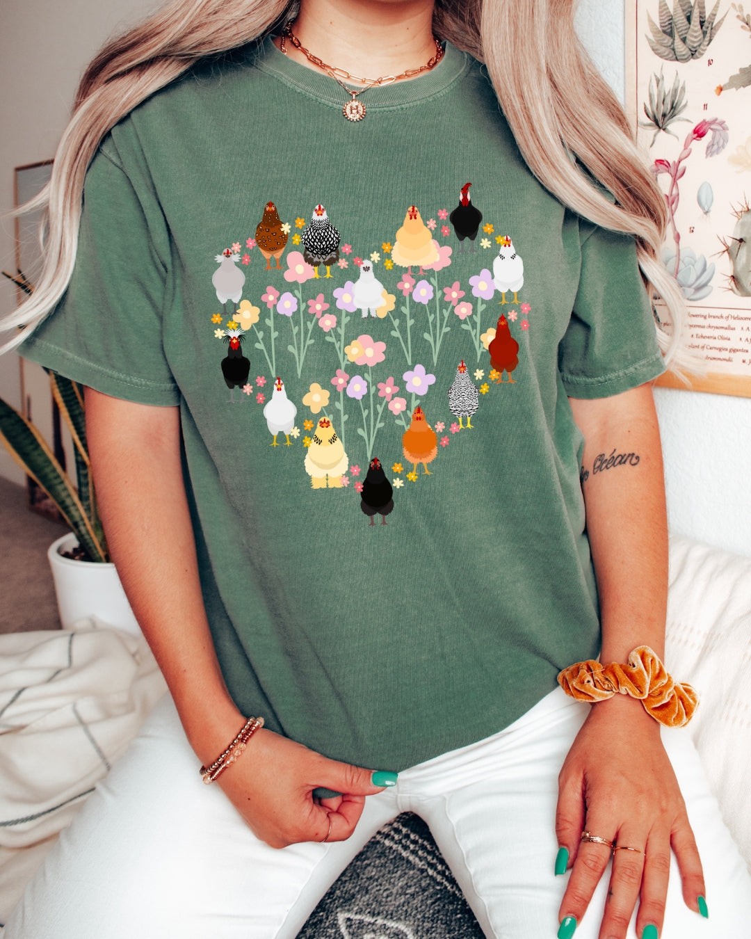Floral Heart Chicken Tee