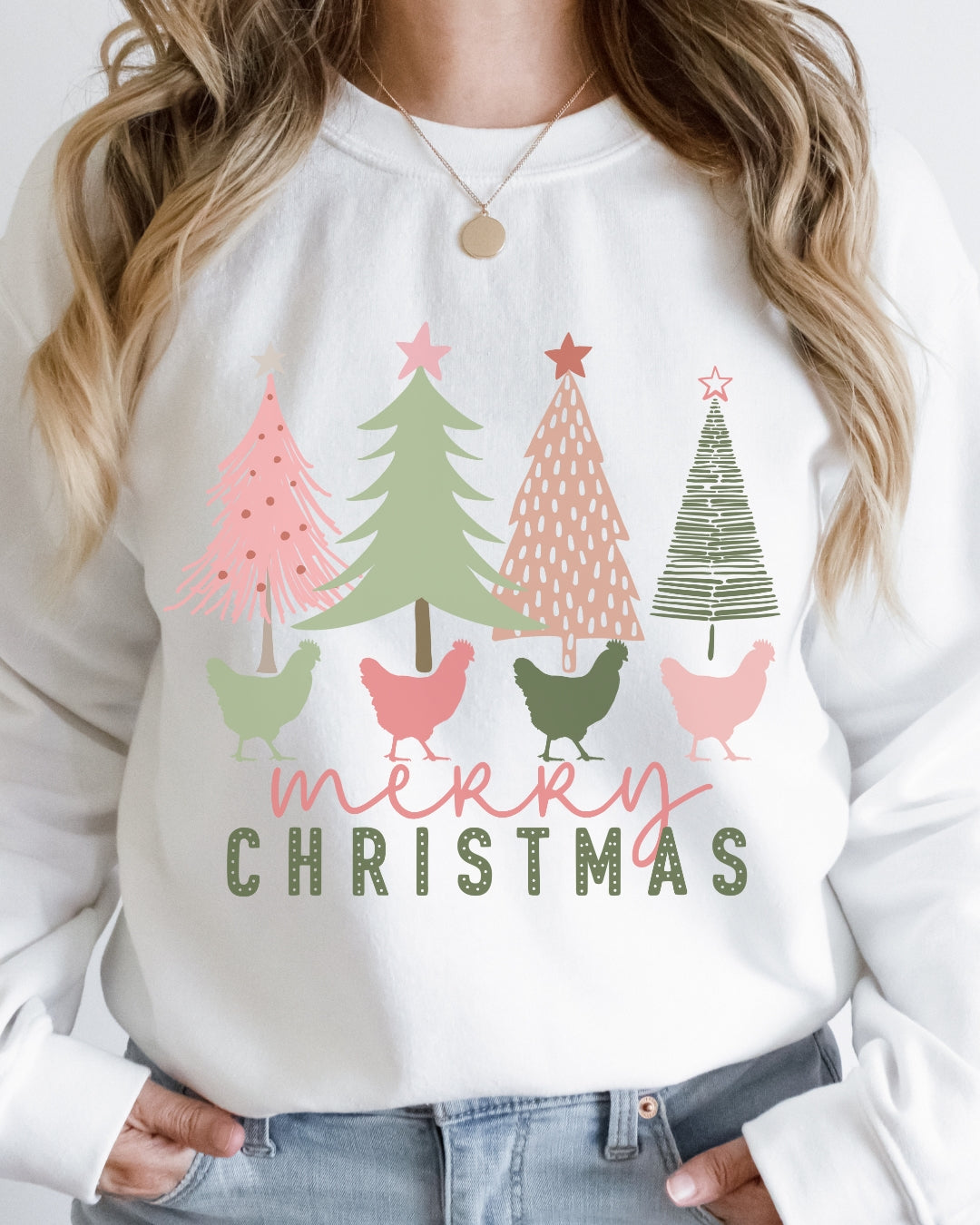 Pink Tree Christmas Chickens Sweatshirt