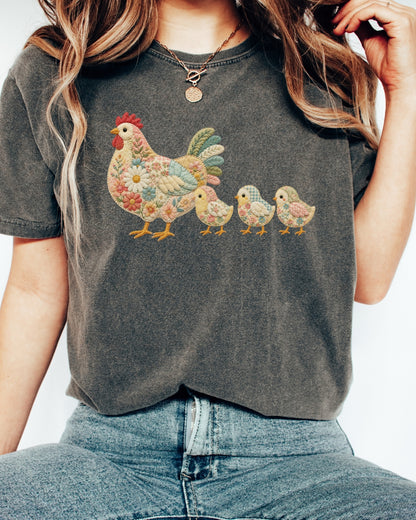 faux patchwork chicken shirt