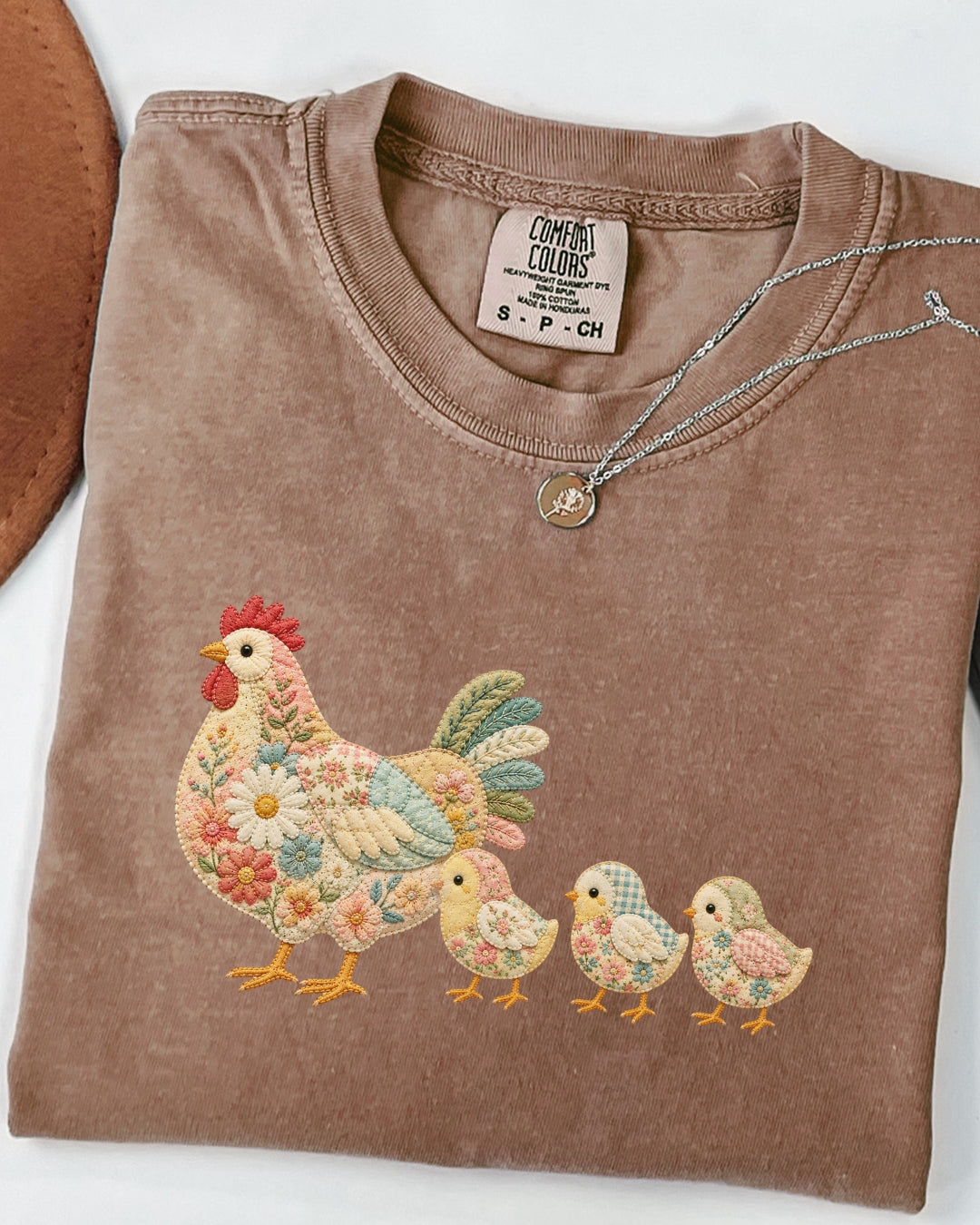 faux patchwork chicken shirt