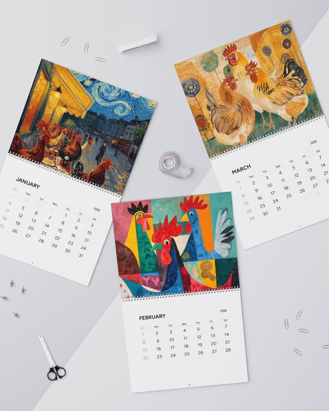 Cheerful Chickens 2026 Wall Calendar
