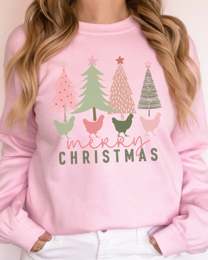 Pink Tree Christmas Chickens Sweatshirt