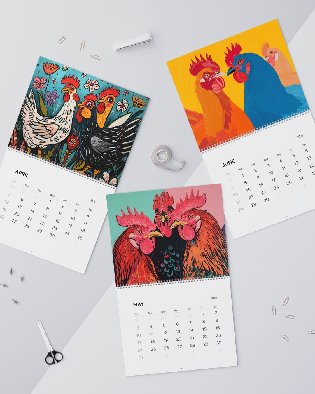 Cheerful Chickens 2026 Wall Calendar