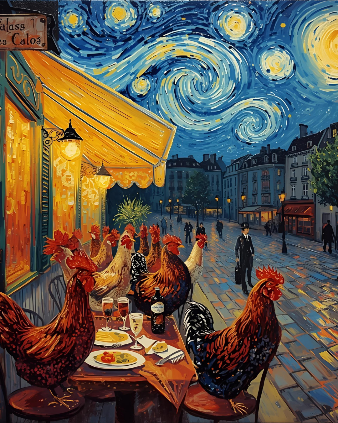 Parisian Cafe Chicken Canvas
