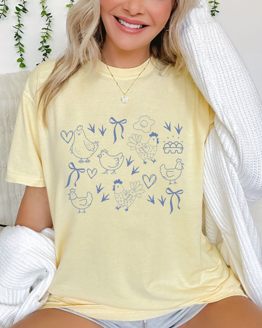 Hand Drawn Chickens Tee
