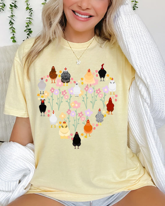 Floral Heart Chicken Tee