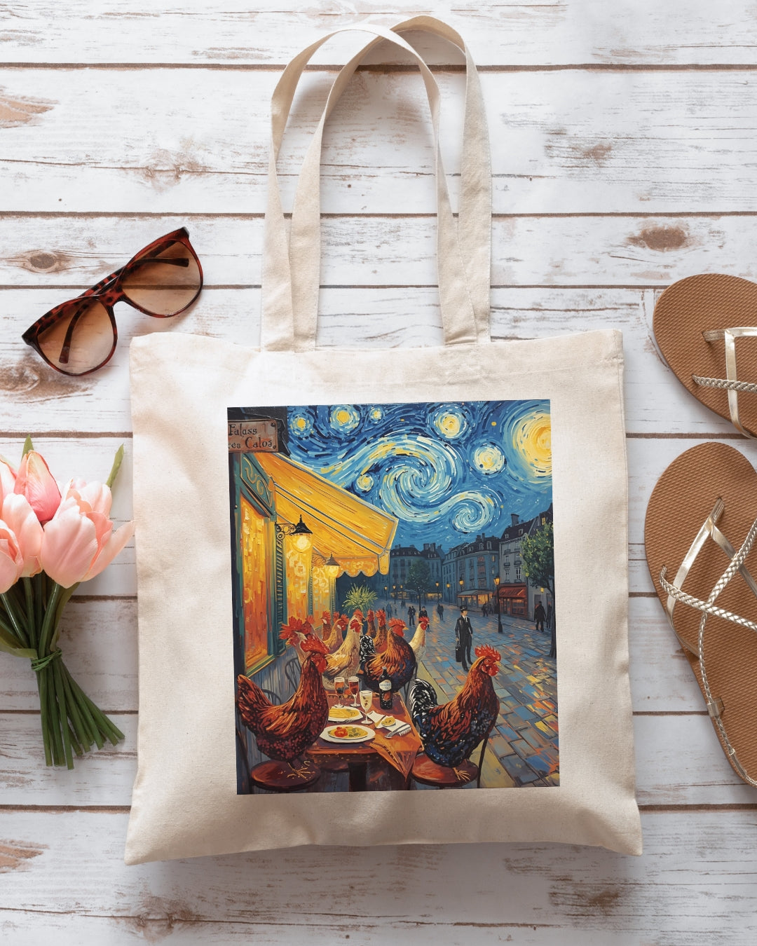 Parisian Cafe Chickens Canvas Tote Bag