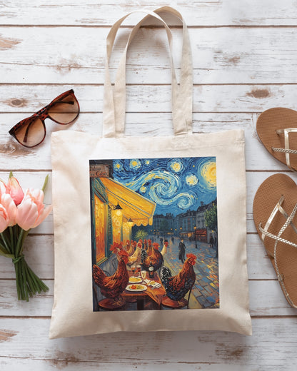 Parisian Cafe Chickens Canvas Tote Bag