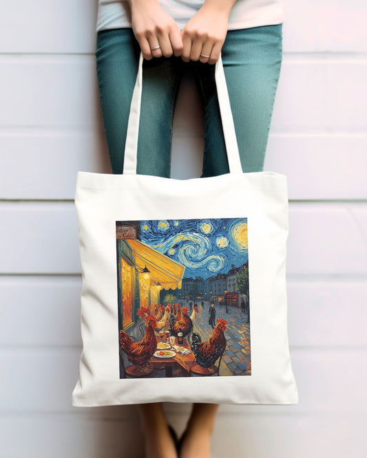 Parisian Cafe Chickens Canvas Tote Bag