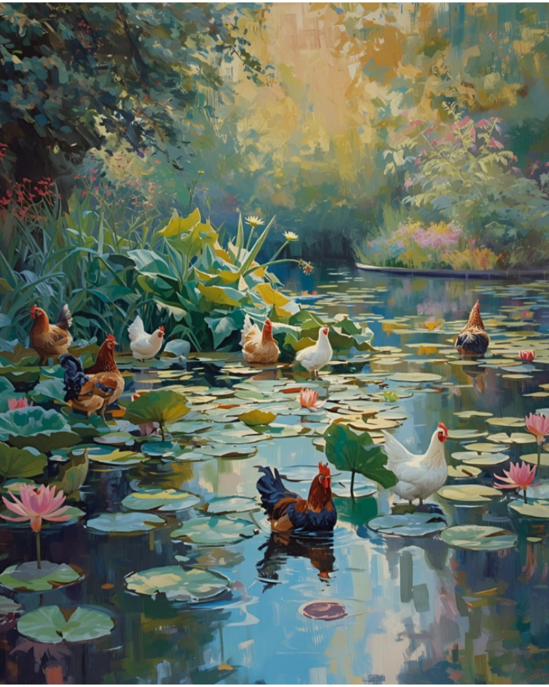 Waterlily Chickens Canvas