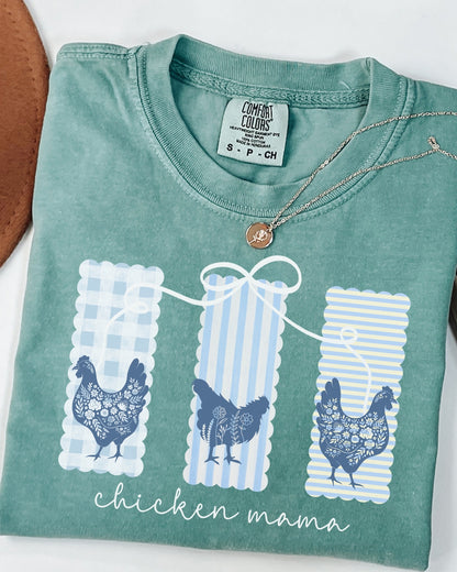 Blue Striped Chicken Mama Tee