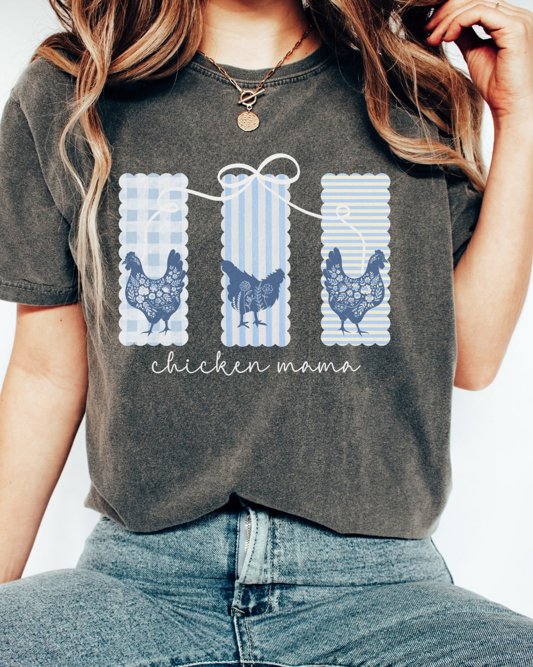 Blue Striped Chicken Mama Tee