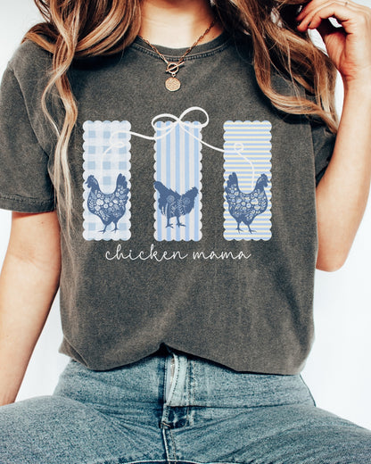 Blue Striped Chicken Mama Tee