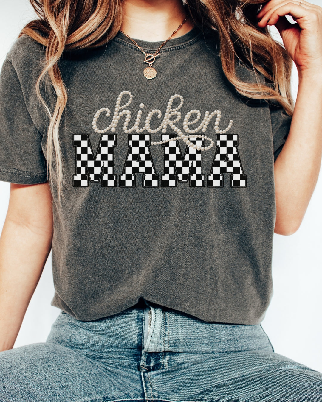 Checkered Chicken Mama Tee